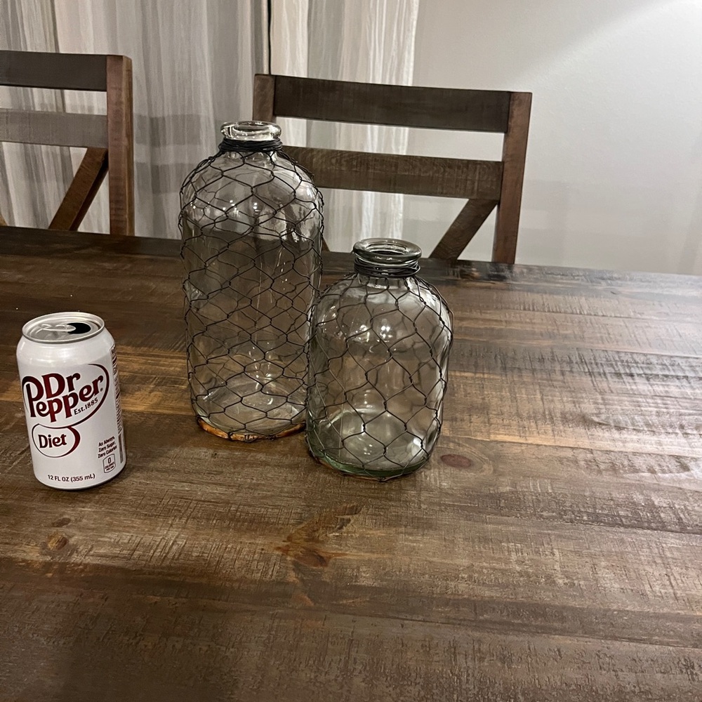 2 Chicken Wire Glass Rustic Vases Farmhouse Cottage Core Ralph Lauren - Picture 3 of 3